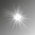 Light effect. Glow light star. Vector shining silver burst with sparkles isolated on transparent background Royalty Free Stock Photo