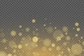 Light effect of golden glares bokeh isolated on transparent background. Bright glow. Golden glitters. Random blurry spots. Vector