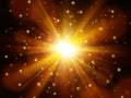 Light effect. Star burst with sparkles. Gold glitter texture. Festive background Royalty Free Stock Photo