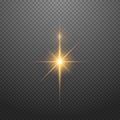 Light effect on a transparent background. A sparkling golden glare, a twinkling star.