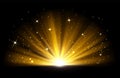 Light effect. Vector shining golden bright light. Gold shine burst with sparkles illustration isolated on black Royalty Free Stock Photo