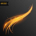 Light Effect vector transparent with line swirl and golden sparkles