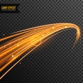 Light Effect vector transparent with line swirl and golden sparkles Royalty Free Stock Photo