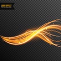 Light Effect vector transparent with line swirl and golden sparkles Royalty Free Stock Photo