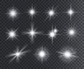 Light effect. White star sparks, bright flare with rays. Magic glowing dust particles. Christmas abstract elements