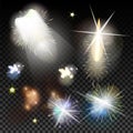 Light effects set. Vector magic effect with radial