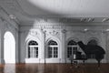 light in empty classic orchestra room with grand piano through the opened door Royalty Free Stock Photo