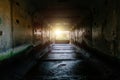 Light at the end of dark dirty sewer tunnel Royalty Free Stock Photo