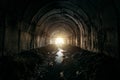 Light at the end of dirty sewer tunnel Royalty Free Stock Photo