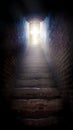 Steps leading up to the sun . Way to God . bright light from heaven . Religious background . Light from sky . solar explosio Royalty Free Stock Photo