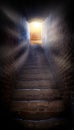 Steps leading up to the sun . Way to God . bright light from heaven . Religious background Royalty Free Stock Photo