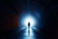 Light at the end of the tunnel and the man standing, generative ai Royalty Free Stock Photo