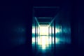 Light at the end of the tunnel. The path to the afterlife. The life after death. Creepy long dark hallway. A Ghost in the tunnel