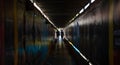 The Light at the End of the Tunnel. Young couple walking in a dark protective passage Royalty Free Stock Photo