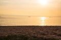 Light Evening on Coast Sand Beach Sea Ocean Sunset Background,Dramatic Twilight Golden Nature Landscape,Horizon Backdrop,Card Royalty Free Stock Photo