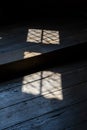 Light falling on an old wooden floor at Kenilworth Castle, Warwickshire England. Royalty Free Stock Photo