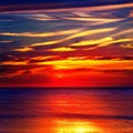 Light fiery sunset on the beautiful and bright ocean horizon Royalty Free Stock Photo
