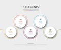 Light five circle steps template with white cards colorful tabs icons and description