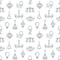 Light fixture, lamps seamless pattern, line illustration. Royalty Free Stock Photo