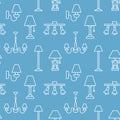 Light fixture, lamps seamless pattern, line illustration. Vector icons of home lighting equipment - chandelier, desk Royalty Free Stock Photo