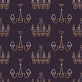 Light fixture, lamps seamless pattern, line illustration. Vector icons of home lighting equipment - chandelier, modern Royalty Free Stock Photo