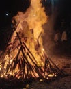 Light flames indian celebrate holi holika dahan barning wood