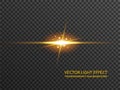 Light flare in golden color, sun rays, glowing star isolated on transparent background. Sparkles with glow effect Royalty Free Stock Photo