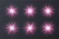 Light flares set isolated on transparent background. Pink lens flares, bokeh, sparkles, shining stars collection.