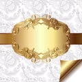 Light floral background with gold ribbon and Royalty Free Stock Photo