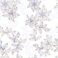 Light floral seamless pattern, beautiful contour flowers on a white background. Vector textured vintage print for fabric