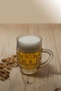 Light foaming beer and fried nuts Royalty Free Stock Photo