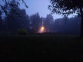 Light in the fog, mystical landscape