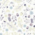 Light fresh seamless pattern with birds, leaves, flowers