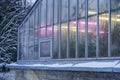 Light full spectrum phyto light lamps for plants growth in the winter time in greenhouse, exterior.