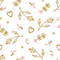 Light and gentle seamless pattern with golden flowers and leafs.