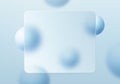 Light glassmorphism rounded panel with soft blue spheres on pastel gradient background Royalty Free Stock Photo