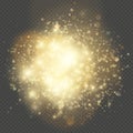 Light gleaming effect. Soft realistic fireworks with glitter splatter elements. Shining circles bokeh particles outburst