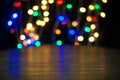 Light glitter vintage on wood background,bokeh background,defocused .Happy Birthday,Valentine day ,Christmas lights