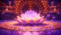 Light glowing lotus flower with pink illumination spiritual awakening enlightment meditation, wedding invitations, package.