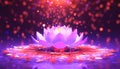 Light glowing lotus flower with pink illumination spiritual awakening enlightment meditation, wedding invitations, package.