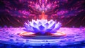 Light glowing lotus flower with pink illumination spiritual awakening enlightment meditation, wedding invitations, package.