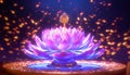 Light glowing lotus flower with pink illumination spiritual awakening enlightment meditation, wedding invitations, package.