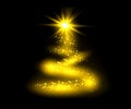 light gold christmas tree lights with snowflakes and yellow stars overlay pattern on black Royalty Free Stock Photo