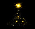 light gold christmas tree lights with snowflakes and yellow stars overlay pattern on black Royalty Free Stock Photo