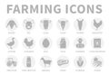 Light Gray Farming or Farm Icon Set of Sheep, Pig, Cow, Goat, Horse, Rooster, Goose, Chicken, Egg, Milk, Farmer, Concentrate,