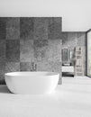 Light gray marble bathroom interior with tub and sink Royalty Free Stock Photo