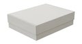 A light gray rectangular box with a separate lid is angled on a clean white background with a subtle shadow Royalty Free Stock Photo