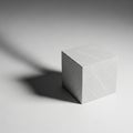 A light gray stone cube rests on a smooth white surface casting a soft Royalty Free Stock Photo