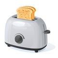 Light gray toaster with two fried pieces of white loaf prepared for a breakfast.