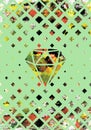 A light green background with rhombuses and an abstract diamond with hand drawn texutra with watercolors